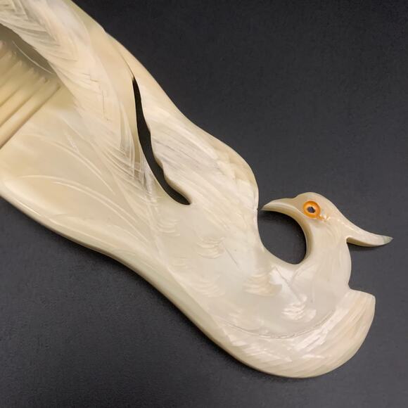 Antistatic Ox Horn Hair Comb Hand Carved Peacock Phoenix - Picture 7 of 11